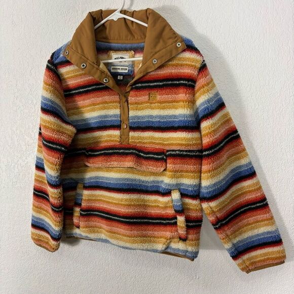 Billabong Orange, Blue, & Yellow Striped Fleece Snap Pullover Women's Small - Picture 3 of 8